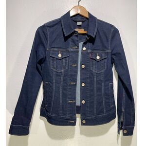 Levi's denim jacket dark wash blue biker classic winter casual outdoors women S